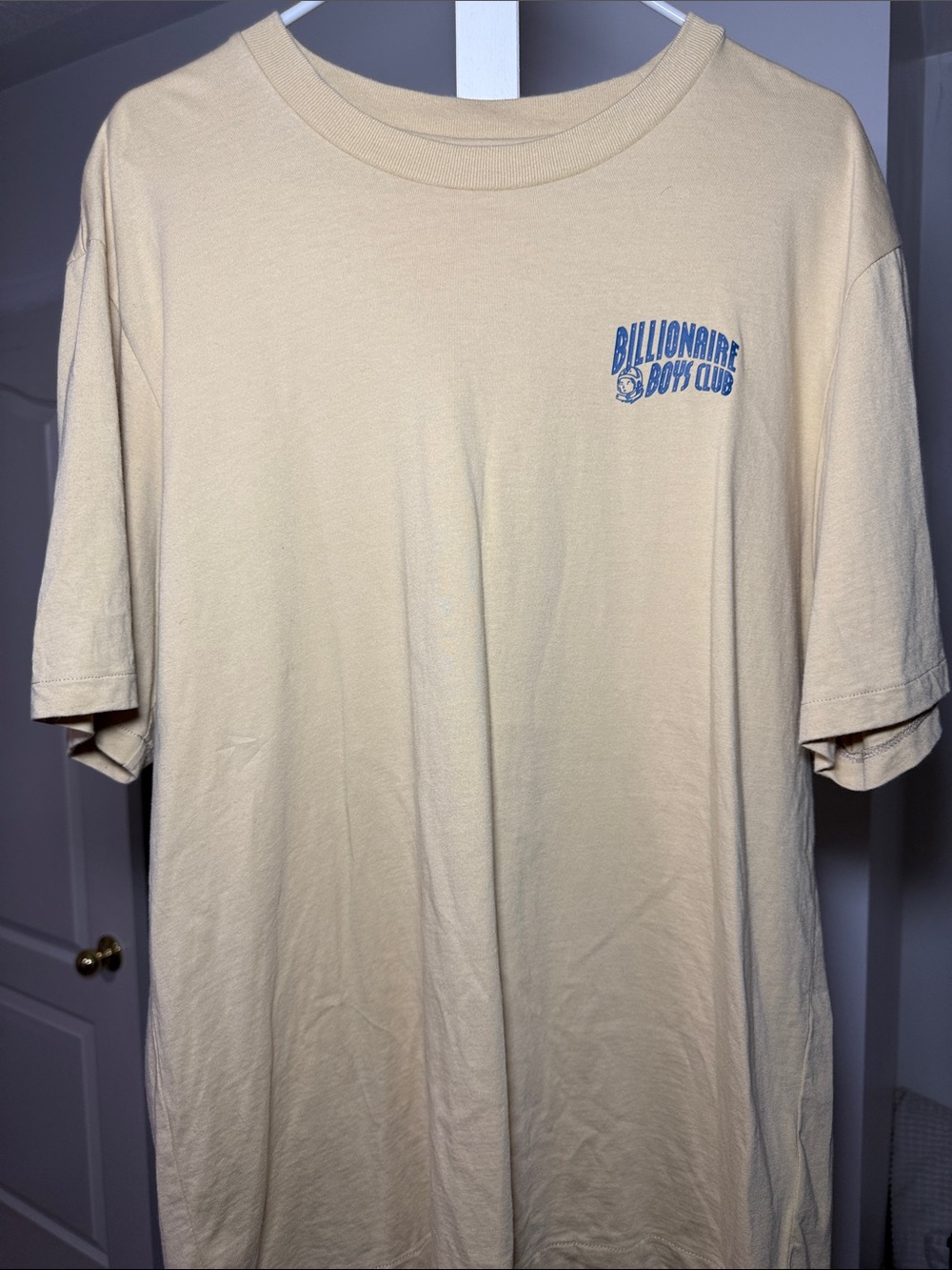 Billionaire Boys Club Pale Cream Short-Sleeve Tee with Blue Chest Logo